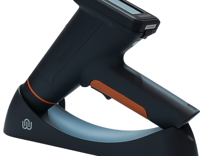 3ctest EDS MAX20 electrostatic discharge simulator resting on charging dock, designed for ergonomic use and efficient ESD testing.