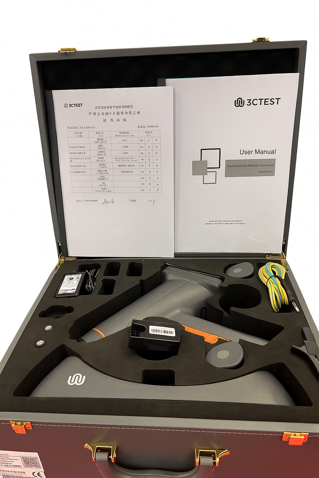 Complete 3ctest EDS MAX20 ESD simulator kit in carrying case with user manual and accessories for professional electrical testing.