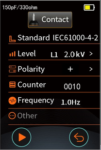 Pre-programmed menu - IEC 61000-4-2 test standard levels