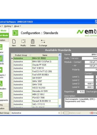 Standards Library - EM Test esd.control ESD Test Management Tool (Remote Control Software)