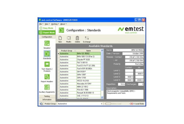 Standards Library - EM Test esd.control ESD Test Management Tool (Remote Control Software)