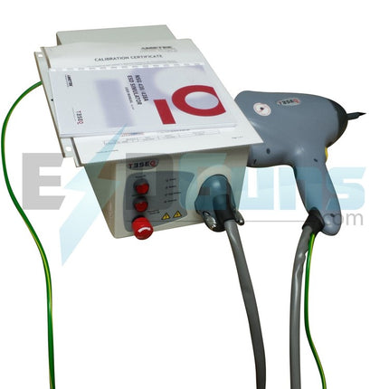 Teseq NSG 438 30kV ESD Simulator Gun with calibration documents and dual cables, available for rent with fast online ordering and shipping.